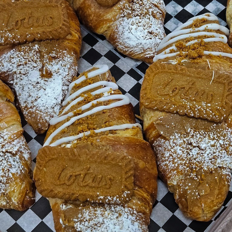 lotus flavoured croissants on a table