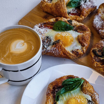 breakfast pastries with a latte on the side