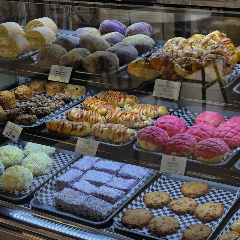 shelves filled with colourful baked goods